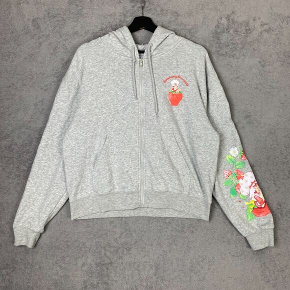 Source Unknown Tops - Strawberry Shortcake Hoodie Women Large Gray Graphic Full Zip Long Sleeve Active